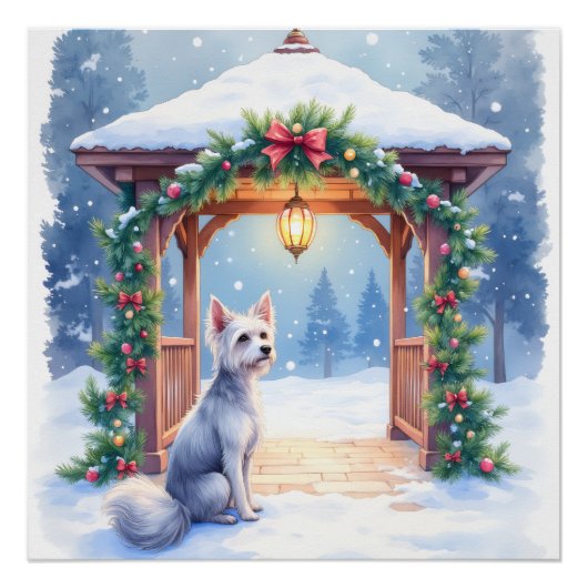 Chinese Crested Snowy Gazebo Christmas Art Poster (Vorderseite)
