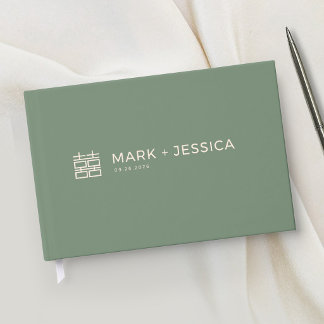 Chinese Double Happiness Green Wedding Gästebuch