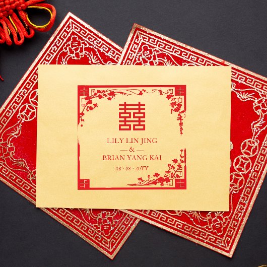 Chinese Double Happiness Wedding Symbol Floral Gummistempel