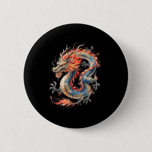 Chinese Dragon Asian Mythology Zodiac  Button (Vorderseite)