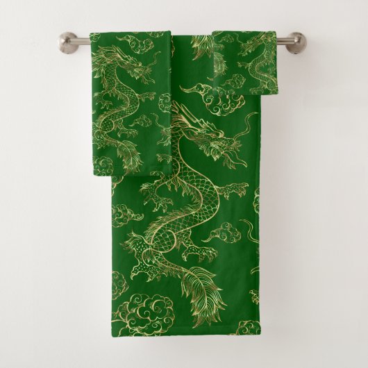 Chinese Dragon Gold and Dark Green Badhandtuch Set (Insitu)