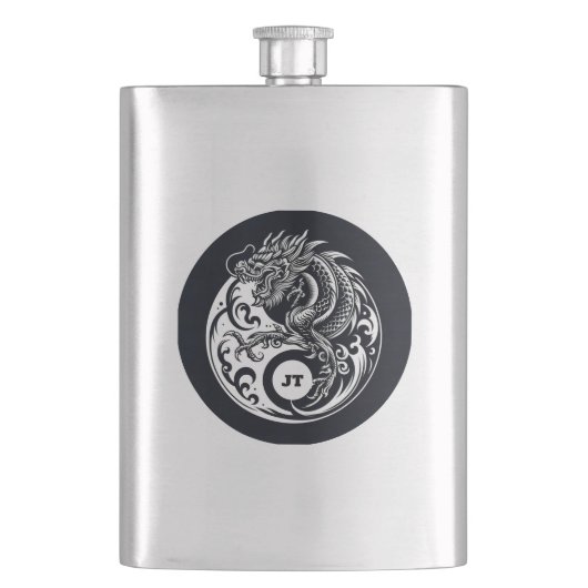 Chinese Dragon in Black and White Personalized Flachmann (Vorderseite)