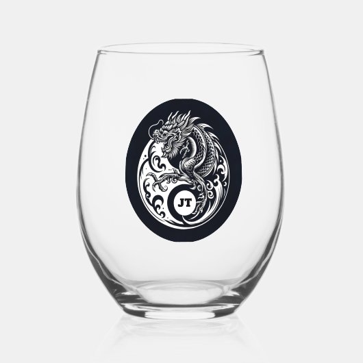 Chinese Dragon in Black and White Personalized Weinglas Ohne Stiel (Vorderseite)