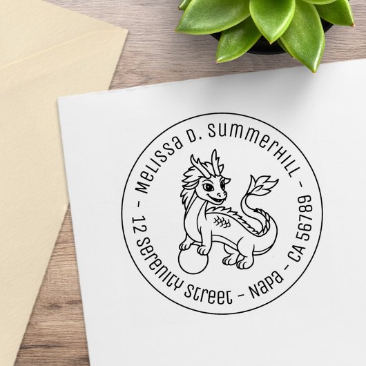Chinese Dragon Round Address Gummistempel