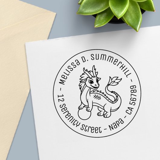 Chinese Dragon Round Address Permastempel