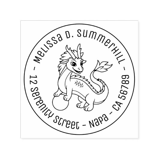 Chinese Dragon Round Address Permastempel (Design)