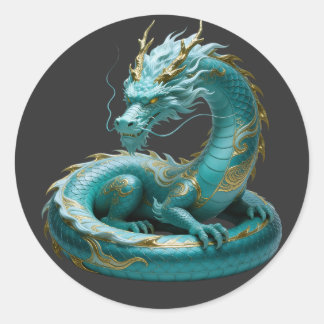 Chinese Green Gold Dragon Art Fantasy Design With  Runder Aufkleber