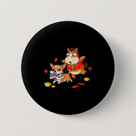 Chinese Horse Chihuahua Funny Kid Mens Womens Happ Button (Vorderseite)