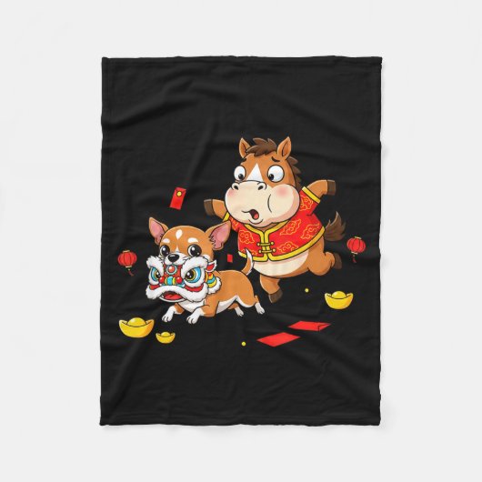 Chinese Horse Chihuahua Funny Kid Mens Womens Happ Fleecedecke (Vorderseite)