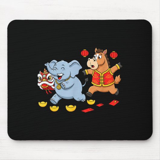 Chinese Horse Elephant Funny Kids Mens Womens Happ Mousepad (Vorne)