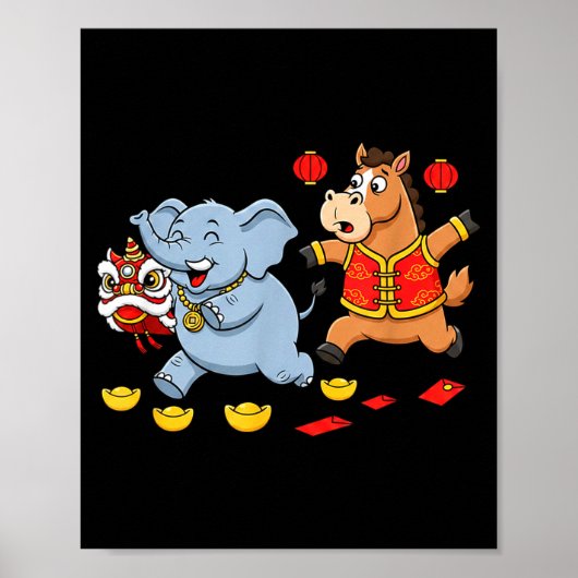 Chinese Horse Elephant Funny Kids Mens Womens Happ Poster (Vorne)