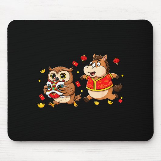 Chinese Horse Owl Funny Kids Mens Womens Happy New Mousepad (Vorne)