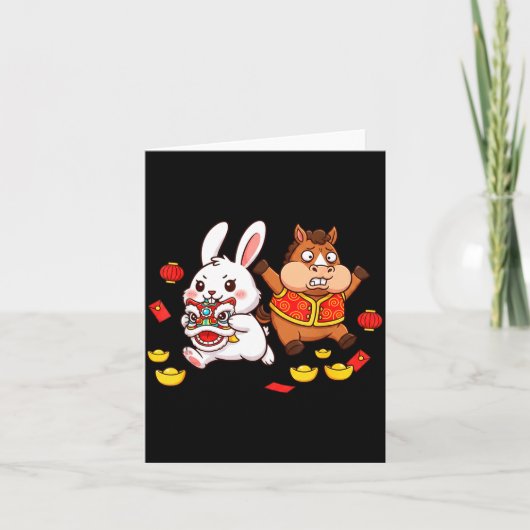 Chinese Horse Rabbit Funny Kids Mens Womens Happy  Karte (Vorderseite)