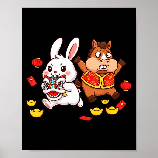 Chinese Horse Rabbit Funny Kids Mens Womens Happy  Poster (Vorne)