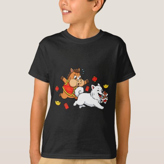 Chinese Horse Samoyed Funny Kids Mens Womens Happy T-Shirt (Vorderseite)