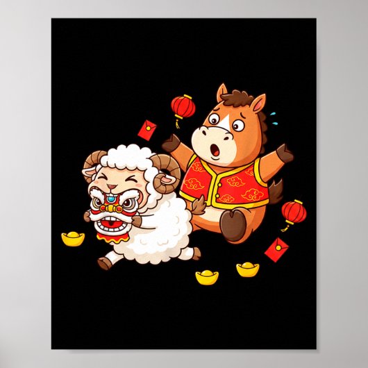 Chinese Horse Sheep Funny Kids Mens Womens Happy N Poster (Vorne)