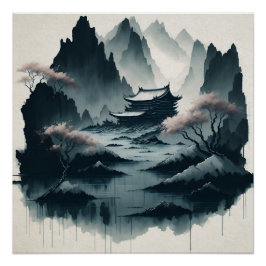 Chinese ink scroll paintings poster