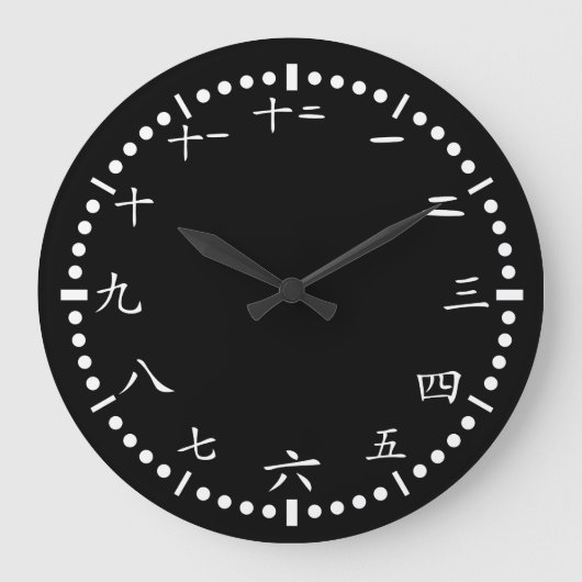 Chinese Japanese numbers black background Große Wanduhr (Vorderseite)