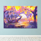 Chinese Lanterns by a moonlit river Leinwanddruck (Insitu (Holzboden))