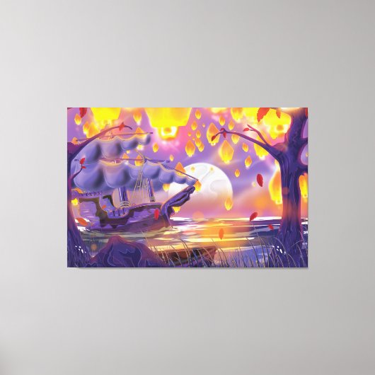 Chinese Lanterns by a moonlit river Leinwanddruck (Vorderseite)