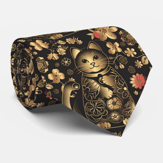 Chinese Lucky Cat Krawatte (Gerollt)