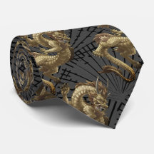 Chinese Lucky Gold Dragon Necktie