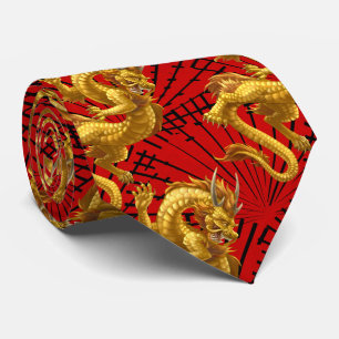 Chinese Lucky Gold Dragon Necktie Krawatte