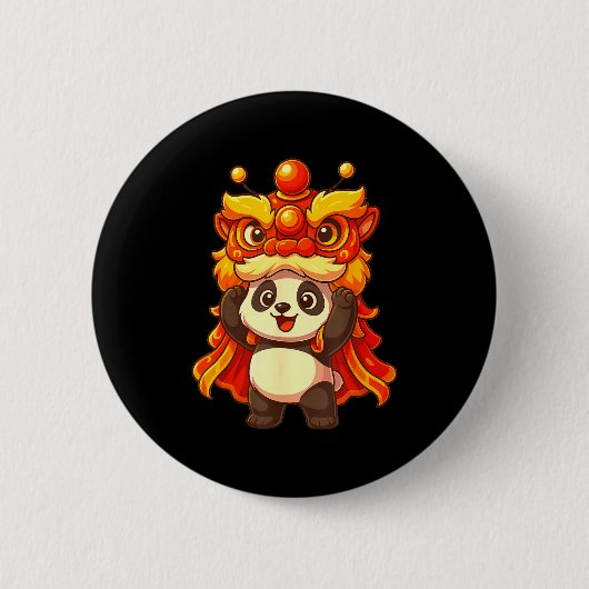 Chinese Lunar New Year Lion Dance Cute Panda China Button (Vorderseite)