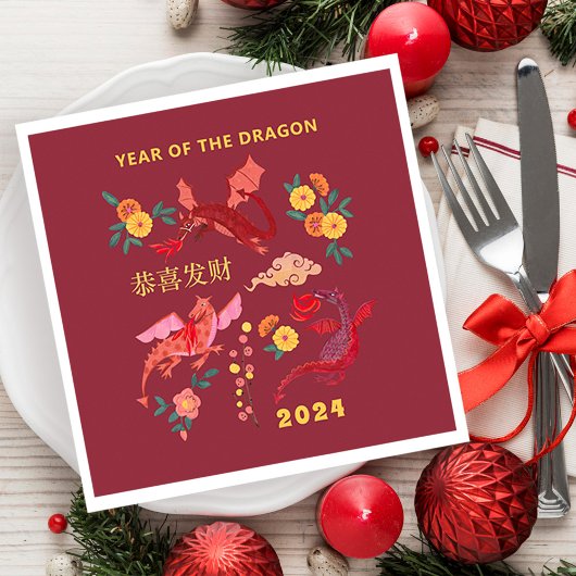 Chinese Lunar New Year of the Dragon Red Serviette