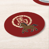 Chinese Lunar Year of the Horse with Golden Zodiac Runder Pappuntersetzer (Angewinkelt)