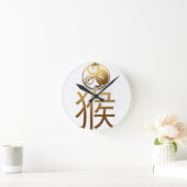 Chinese Monkey Year Gold Ideogram Zodiac BirthD WC Runde Wanduhr (Zuhause)