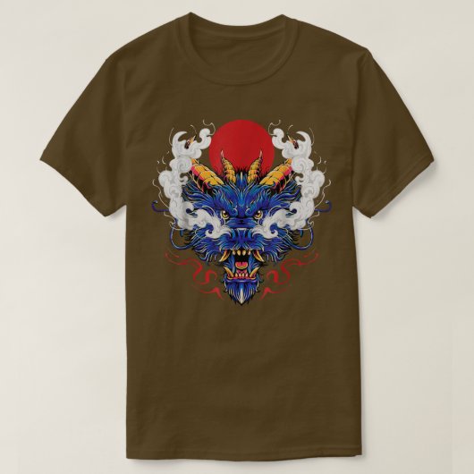 Chinese Mystical Blue Dragon Head of Japanese King T-Shirt (Design vorne)
