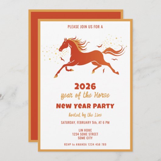 Chinese New Year 2026 Horse Ink New Year Party Einladung (Vorne/Hinten)
