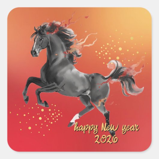 Chinese New Year 2026 Horse New Year Party Quadratischer Aufkleber (Vorderseite)
