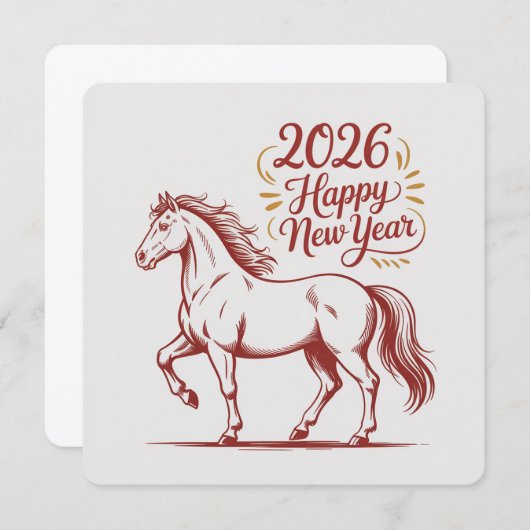 Chinese New Year 2026 Red Fire Horse Card (Vorne/Hinten)