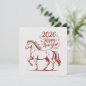 Chinese New Year 2026 Red Fire Horse Card (Stehend Vorderseite)
