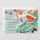 Chinese New Year Blue Lion Dancer Einladung (Vorderseite)