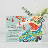 Chinese New Year Blue Lion Dancer Einladung (Stehend Vorderseite)