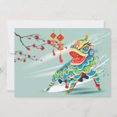 Chinese New Year Blue Lion Dancer Einladung (Rückseite)