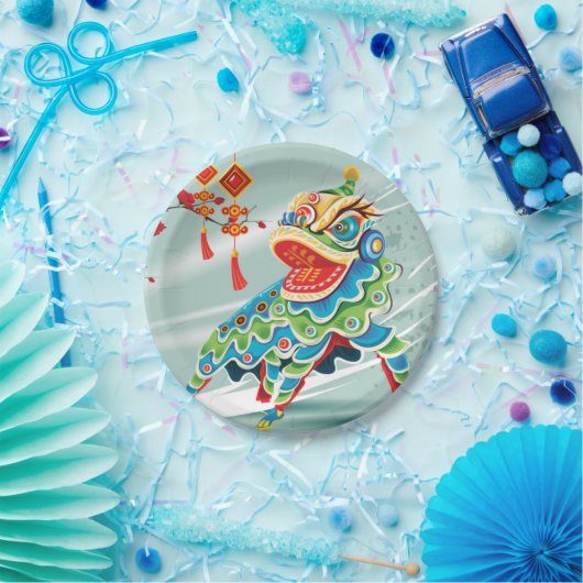 Chinese New Year Blue Lion Dancer Pappteller (Party)