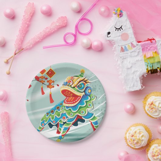 Chinese New Year Blue Lion Dancer Pappteller (Party)