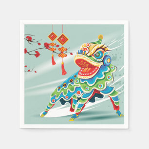 Chinese New Year Blue Lion Dancer Serviette