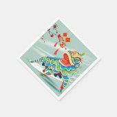 Chinese New Year Blue Lion Dancer Serviette (Ecke)