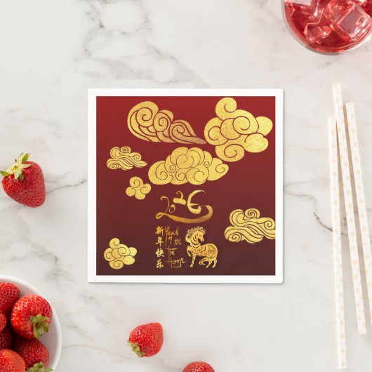 Chinese New Year Horse 2026 Gold Clouds PPN Serviette (Beispiel)