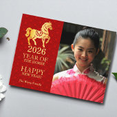 Chinese New Year Horse 2026 Red Gold Postkarte