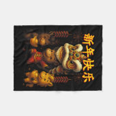 Chinese New Year Lion Dance Cute Fleecedecke (Vorderseite (Horizontal))