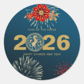 Chinese New Year of the Horse Blue Gold Runder Aufkleber (Vorderseite)