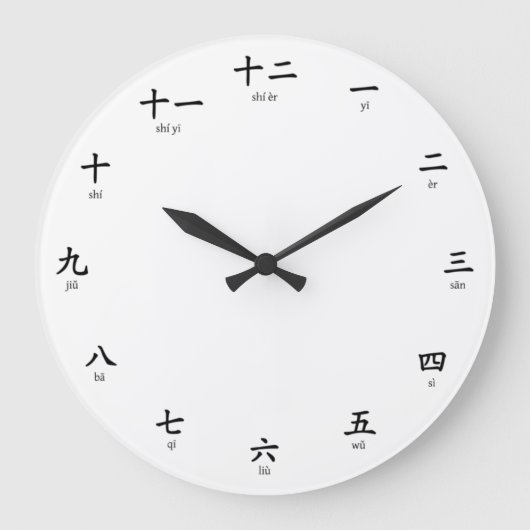 Chinese Numbers with Pinyin Große Wanduhr (Vorderseite)