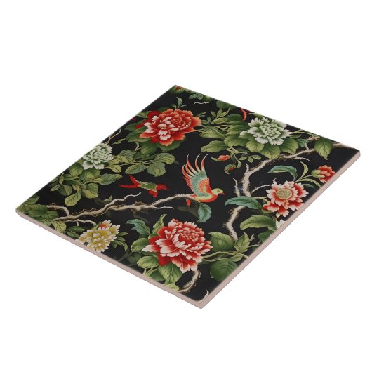 Chinese red green floral pattern tile fliese (Seite)