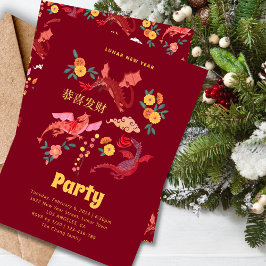 Chinese Red Lunar New Year Party Invitation Feiertagskarte